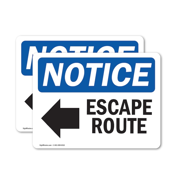 Signmission Escape Route (Left Arrow) Sign With Symbol, 7 in W x Rectangle, Vinyl Decal OS-2PACK-NS-D-57-L-12136 - main
